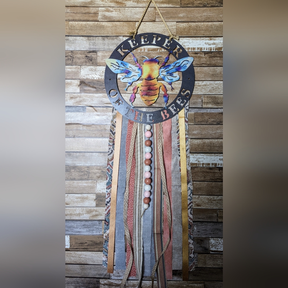 Keeper of the Bees Metal Boho Wall Hanging W Wooden Beads - Picture 6 of 6
